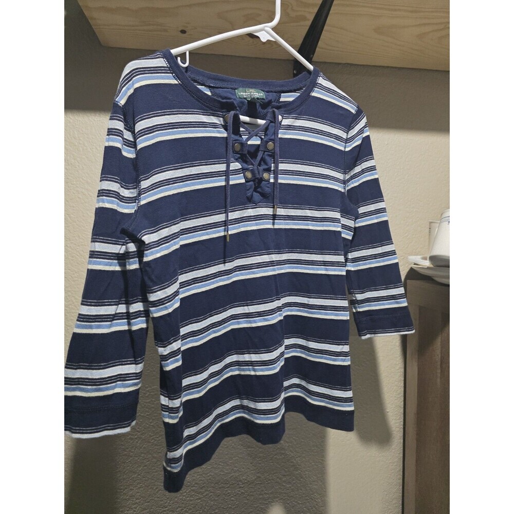Lauren Ralph Lauren striped Henley top Shirt Blouse Blue Women's Large